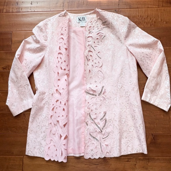 Open-Front Blazer Jacket Floral Pattern w/ Laser-Cut Details 20W Vintage - Picture 1 of 11